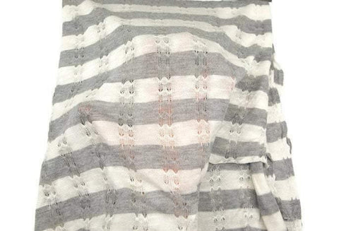 Gray and Off White Stripe Pointelle Open Weave Sweater Knit Fabric Extra Wide by the yard OSK00360R